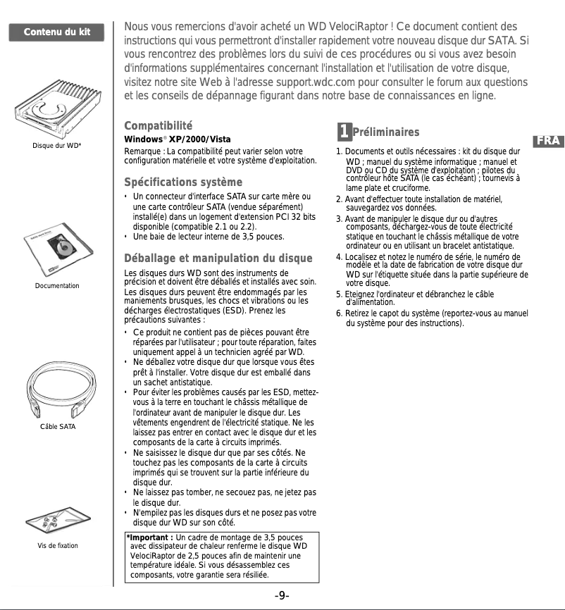 Page 1 de la notice Manuel utilisateur Western Digital VelociRaptor 300GB