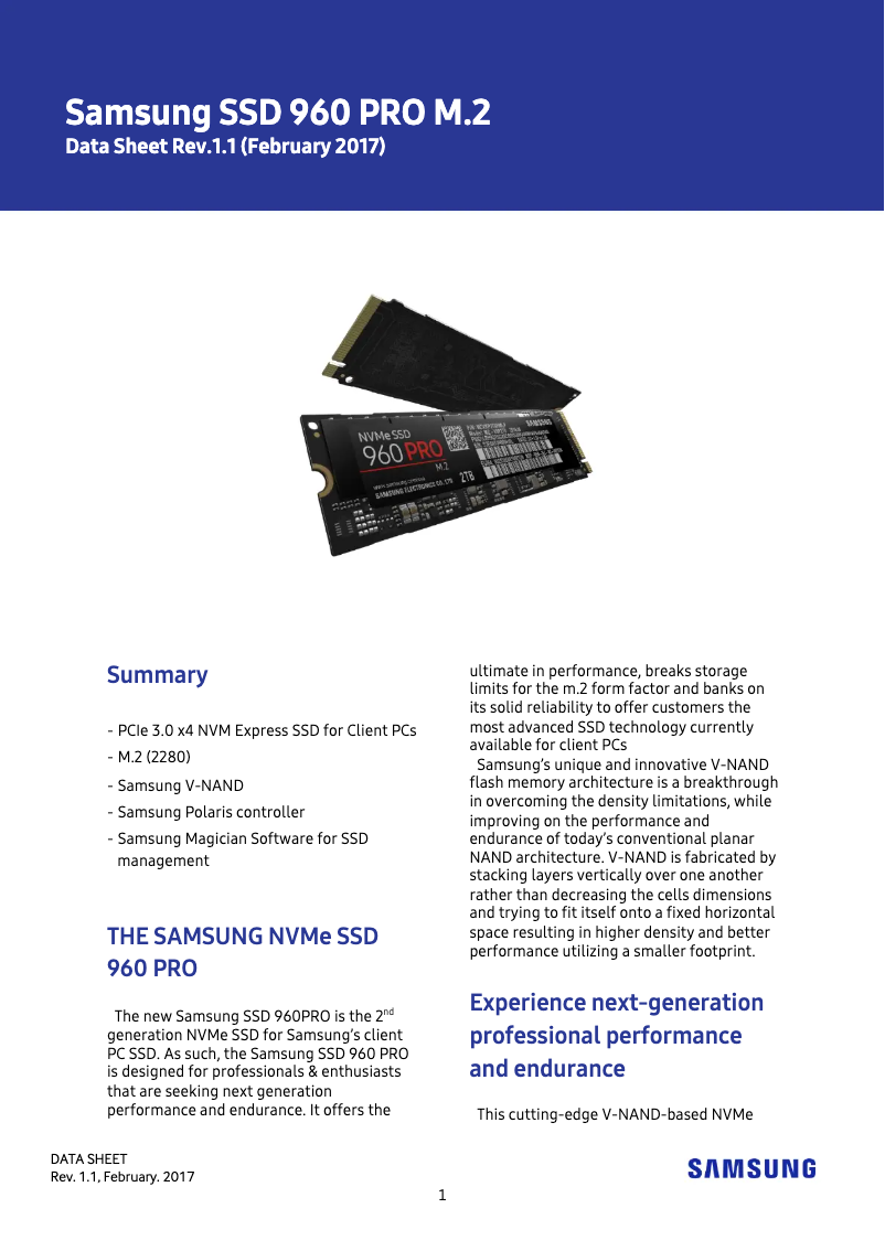 Page 1 de la notice Manuel utilisateur Samsung MZ-V6P2T0