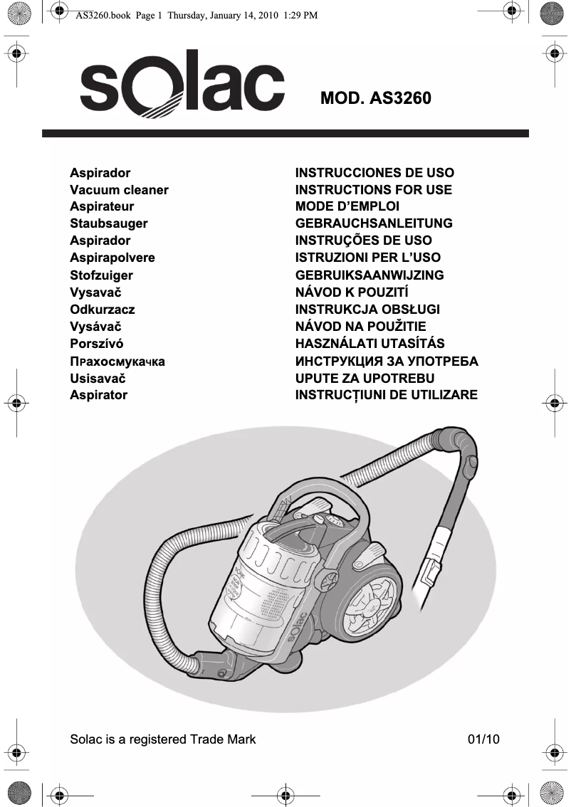 Page 1 de la notice Manuel utilisateur Solac Multicyclonic AS3260