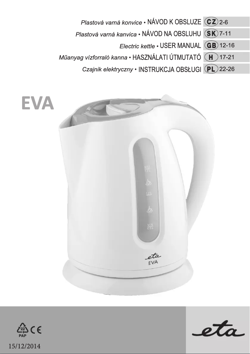 Image de la première page du manuel de l'appareil Eva