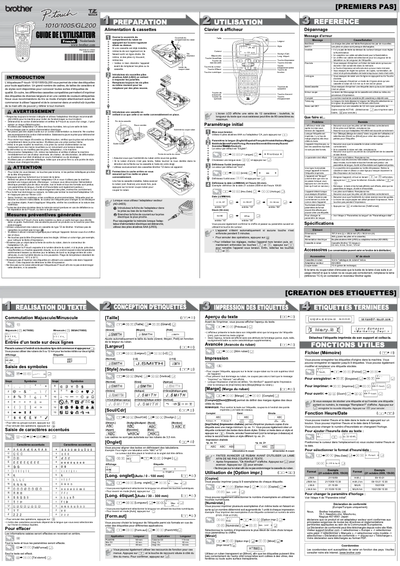 Page n°1 - Manuel utilisateur Brother P-Touch PT-1005