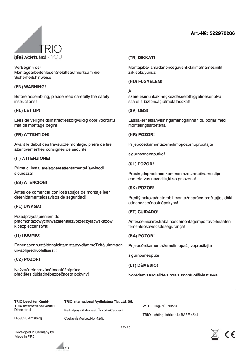 Page 1 de la notice Manuel utilisateur Trio Lighting Cannes II 522970206