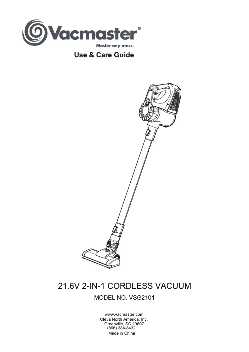 Page n°1 - Manuel utilisateur Vacmaster VSG2101