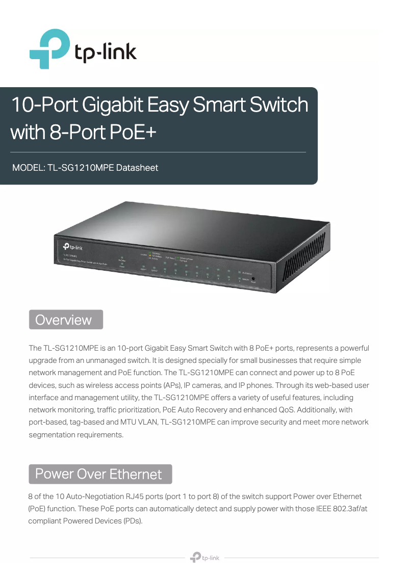 Page 1 de la notice Fiche technique TP-Link TL-SG1210MPE