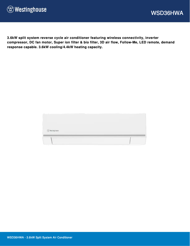 Page n°1 - Fiche technique Westinghouse WSD36HWA
