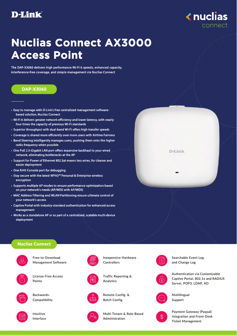 Page 1 de la notice Fiche technique D-Link Nuclias Connect DAP-X3060