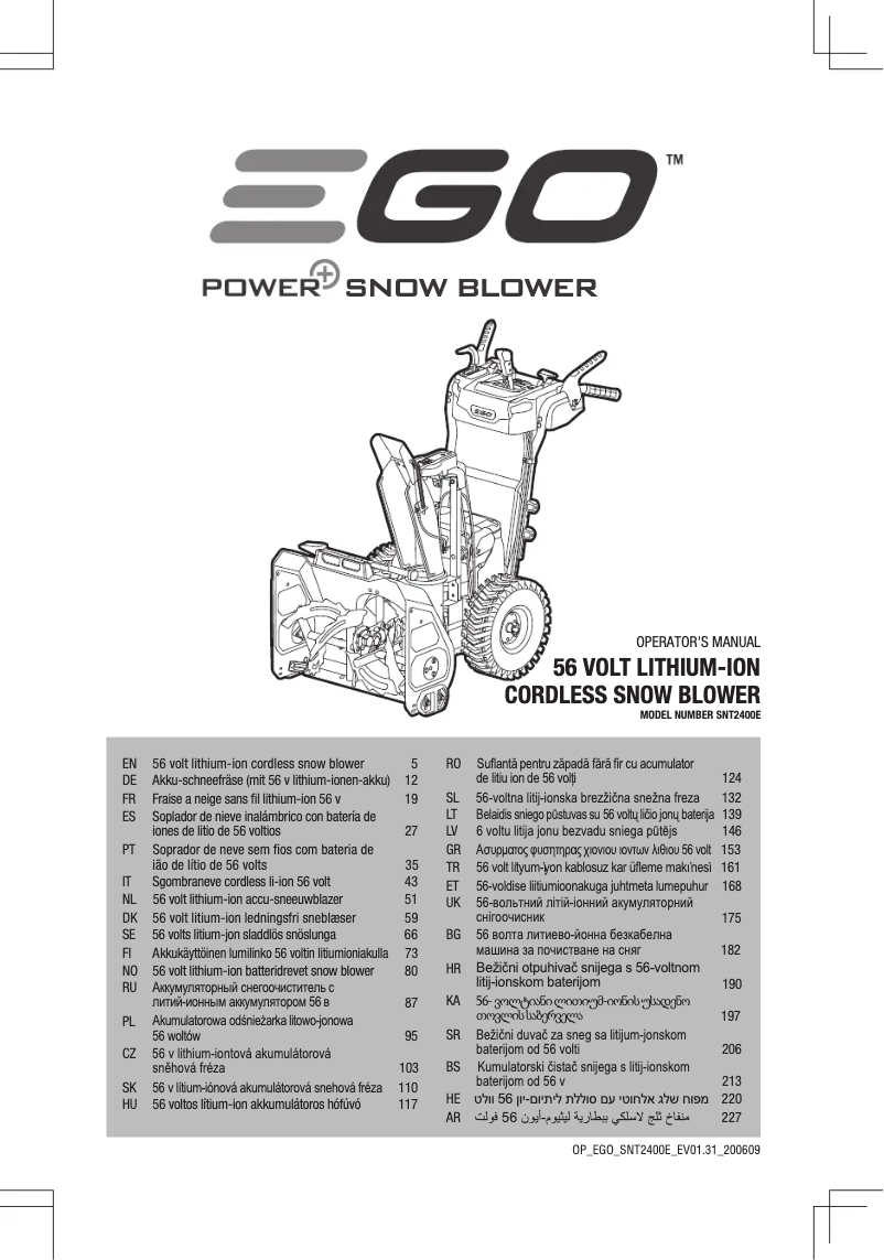 Page 1 de la notice Manuel utilisateur EGO SNT2400E-K2753