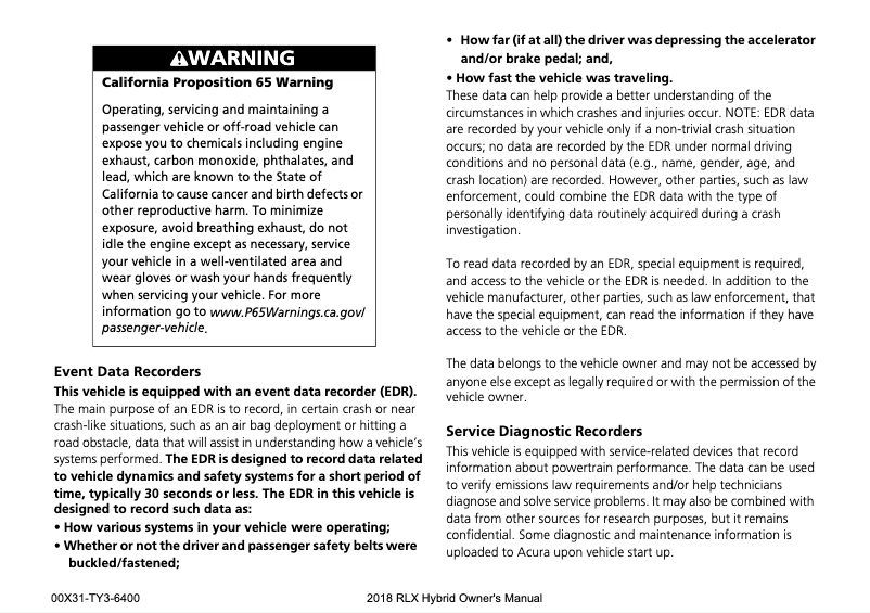 Page n°1 - Manuel utilisateur Acura RLX Hybrid (2018)