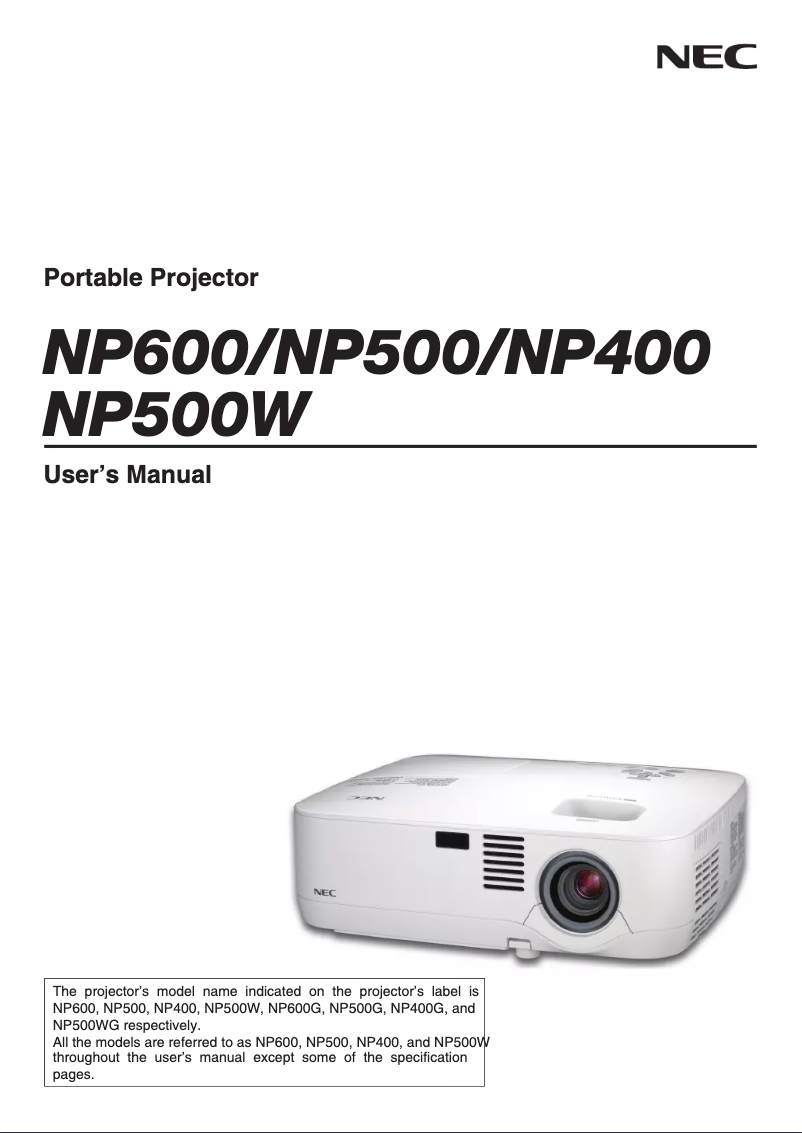 Page n°1 - Manuel utilisateur NEC NP500