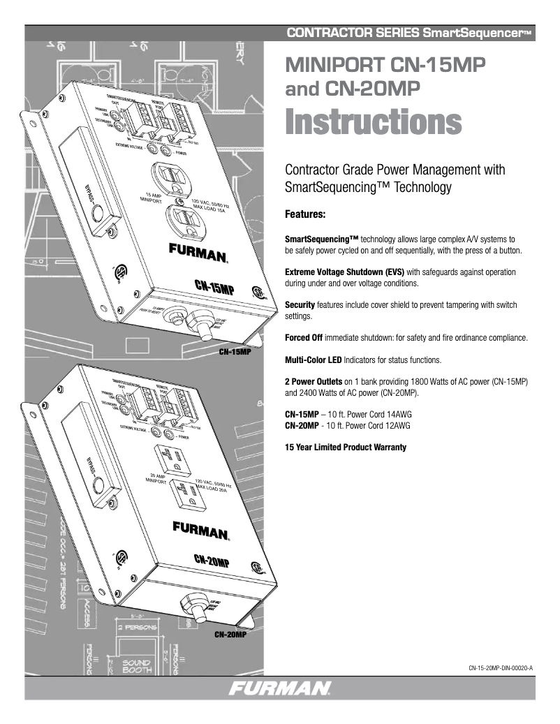 Page 1 de la notice Manuel utilisateur Furman CN-15MP