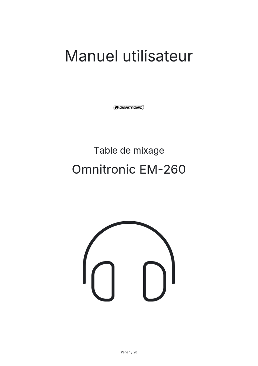 Page n°1 - Manuel utilisateur Omnitronic EM-260