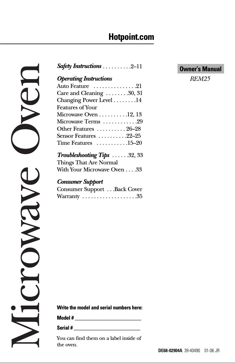Page 1 de la notice Manuel d'utilisation et d'entretien Hotpoint REM25SJ