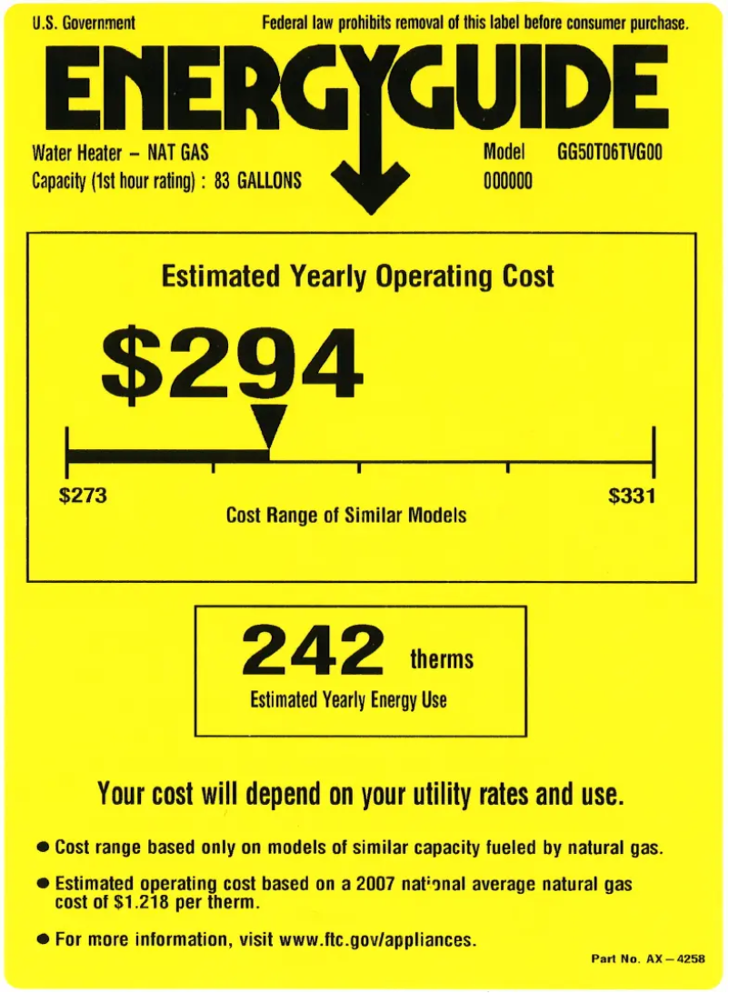 Page 1 de la notice Label énergétique GE GG50T06TVG