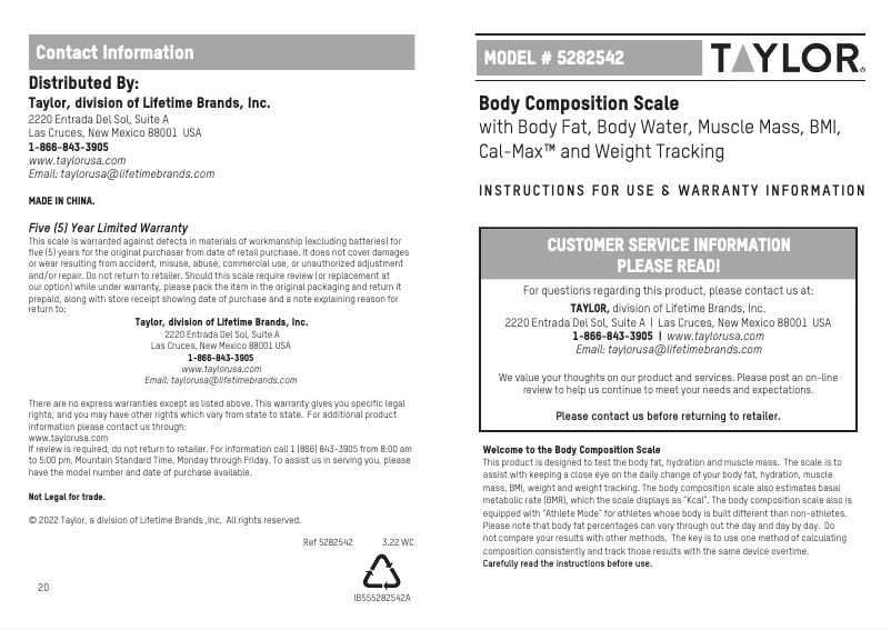 Image de la première page du manuel de l'appareil 5282542