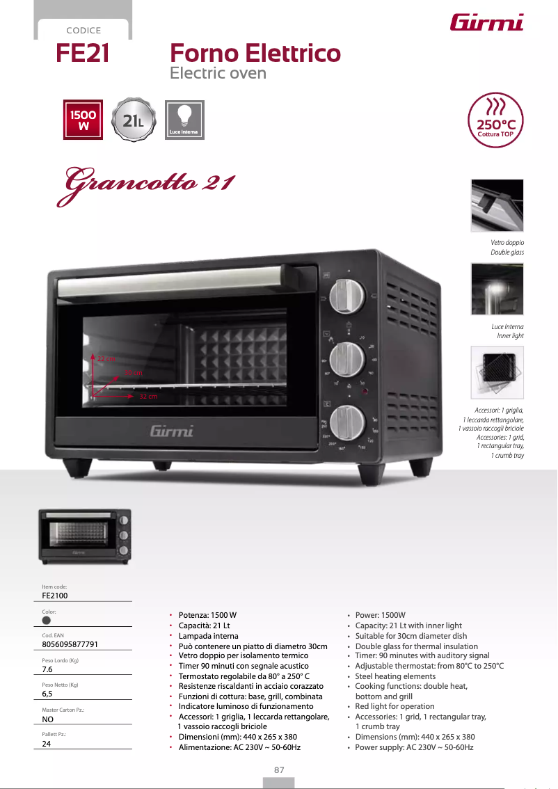 Página 1 del manual Ficha técnica Girmi FE21