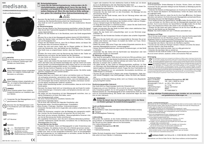 Page 1 de la notice Manuel utilisateur Medisana MC 850