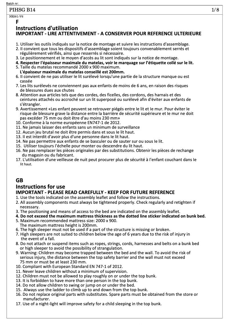 Page 1 de la notice Manuel utilisateur Vipack Charlotte