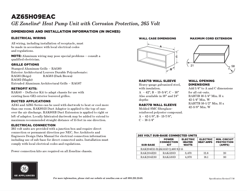 Page n°1 - Fiche technique GE AZ65H09EAC