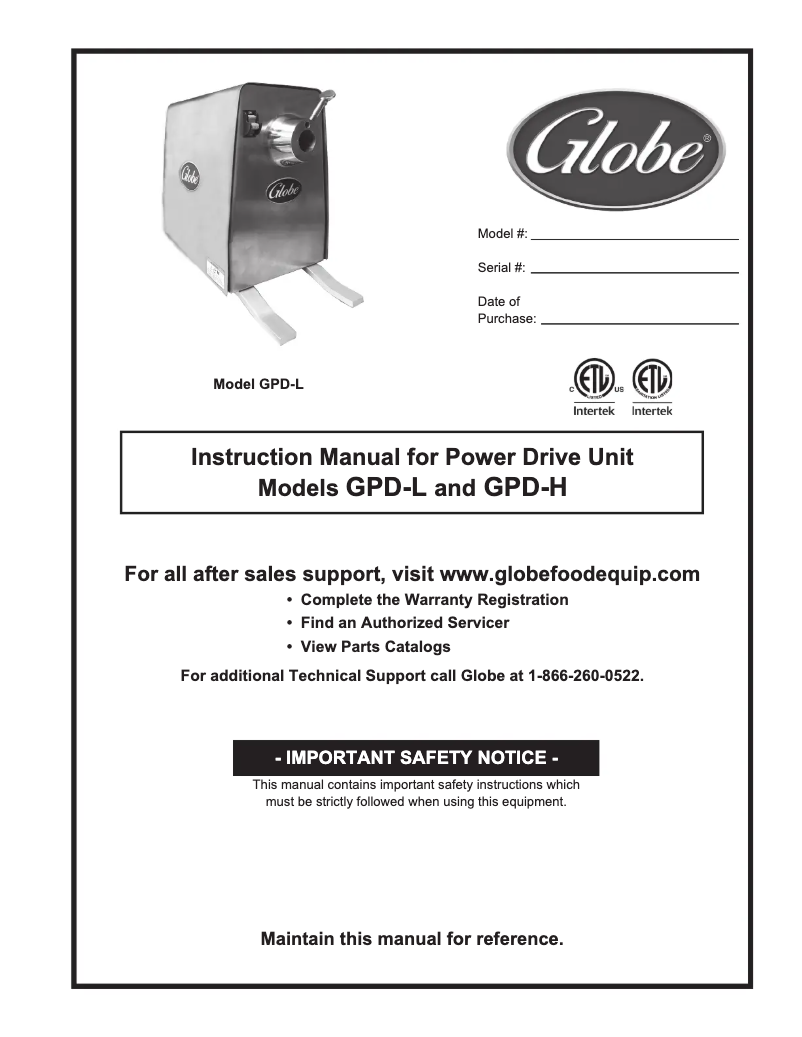 Page 1 de la notice Manuel utilisateur Globe L00670