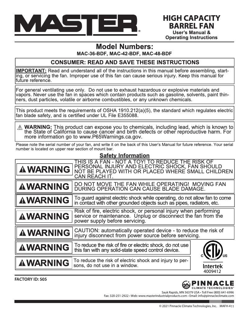 Image de la première page du manuel de l'appareil MAC-42-BDF