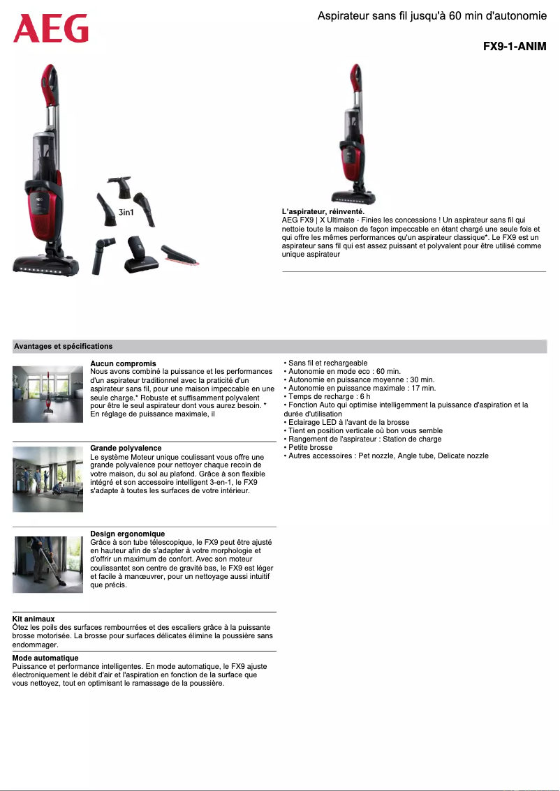 Page 1 de la notice Fiche technique AEG FX9-1-ANIM
