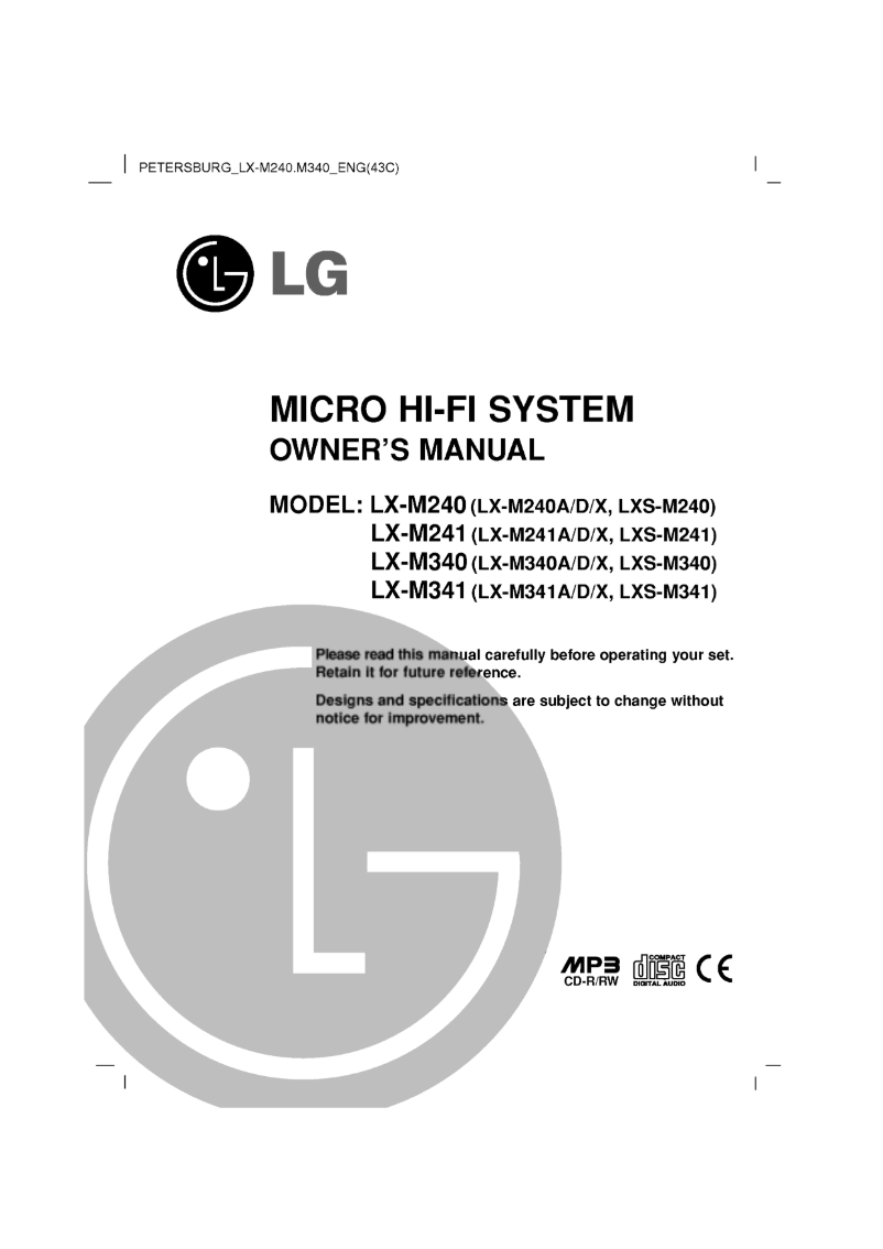 Page n°1 - Manuel utilisateur LG LX-M340D