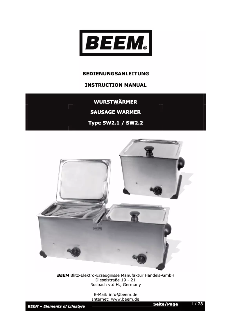 Image de la première page du manuel de l'appareil Wurstwarmer SW2.1