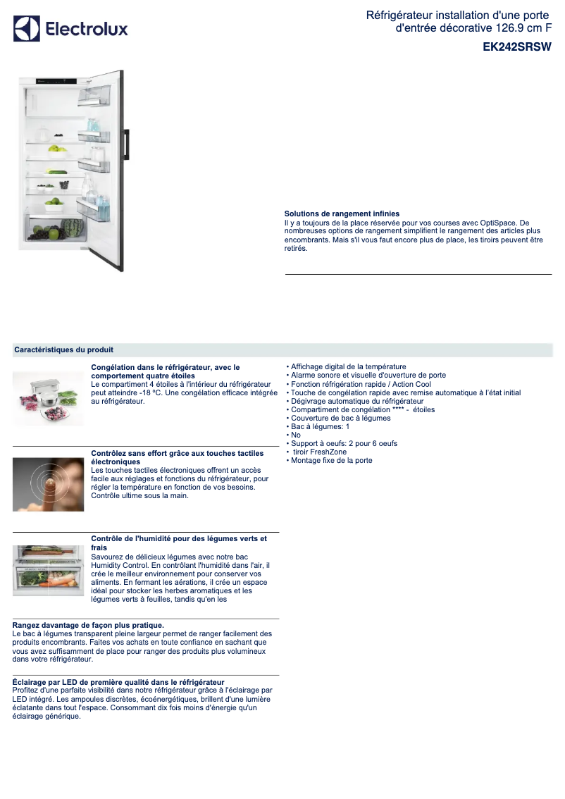 Page 1 de la notice Fiche technique Electrolux EK242SRSW
