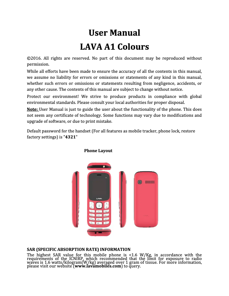 Page 1 de la notice Manuel utilisateur Lava A1 Colours