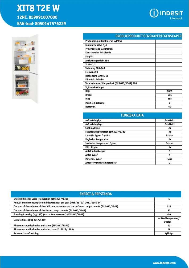 Page n°1 - Fiche technique Indesit XIT8 T2E W