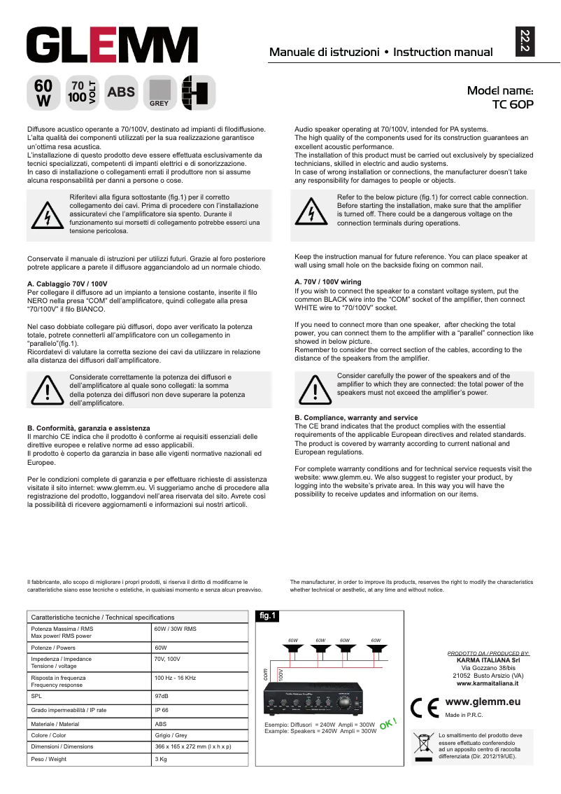 Page 1 de la notice Manuel utilisateur Glemm TC 60P