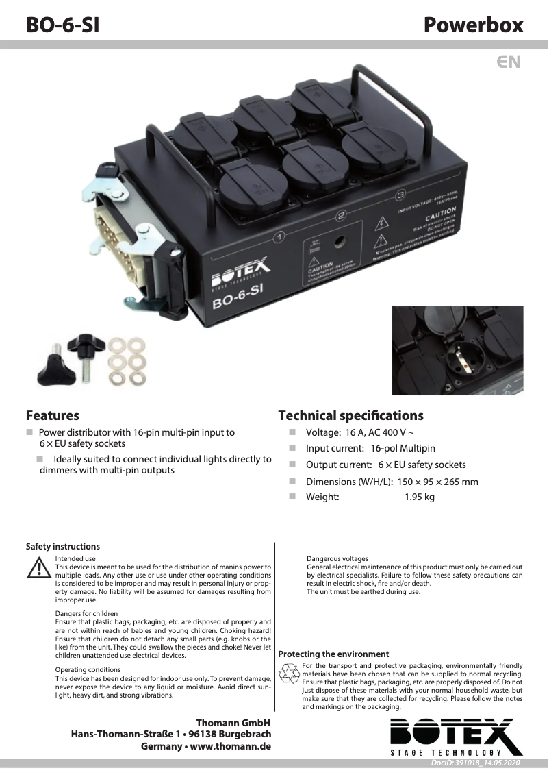 Page n°1 - Manuel utilisateur Botex BO-6-SI