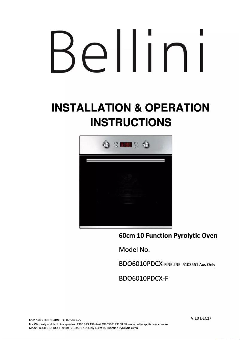Image de la première page du manuel de l'appareil BDO6010PDCX