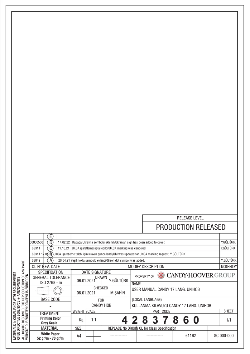Page 1 de la notice Manuel utilisateur Candy CHG6BF4WPX