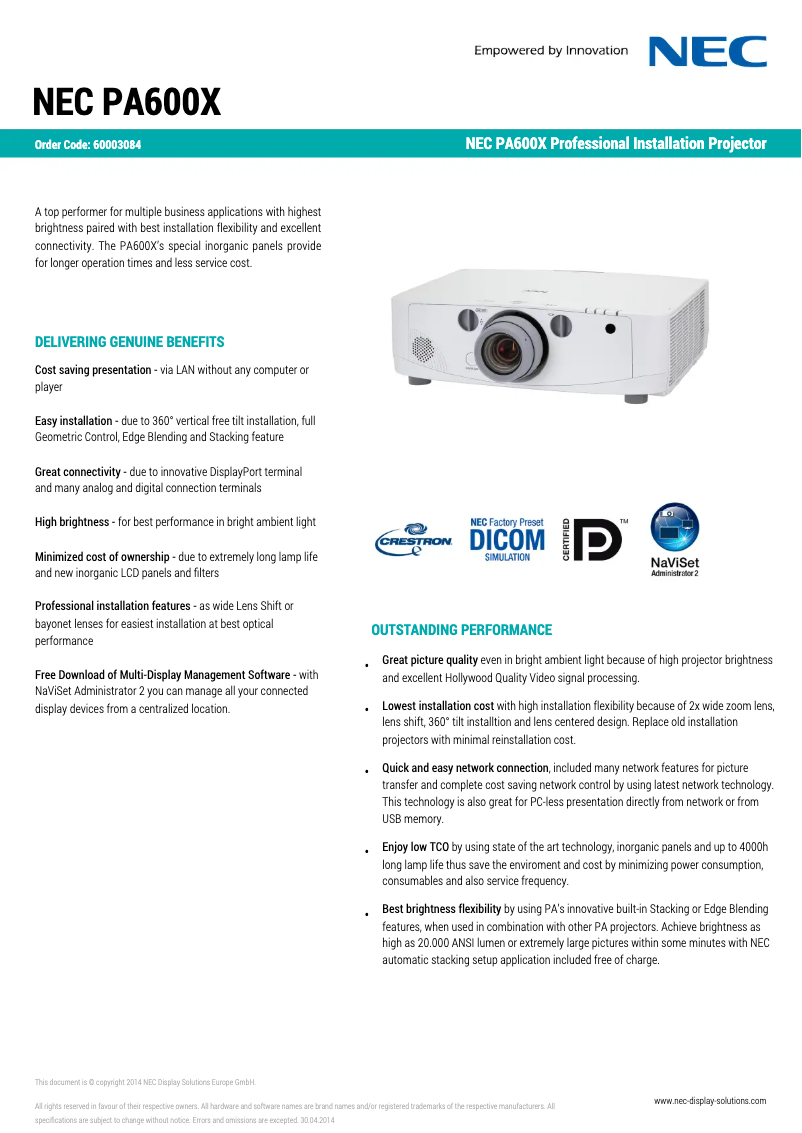 Image de la première page du manuel de l'appareil PA600X