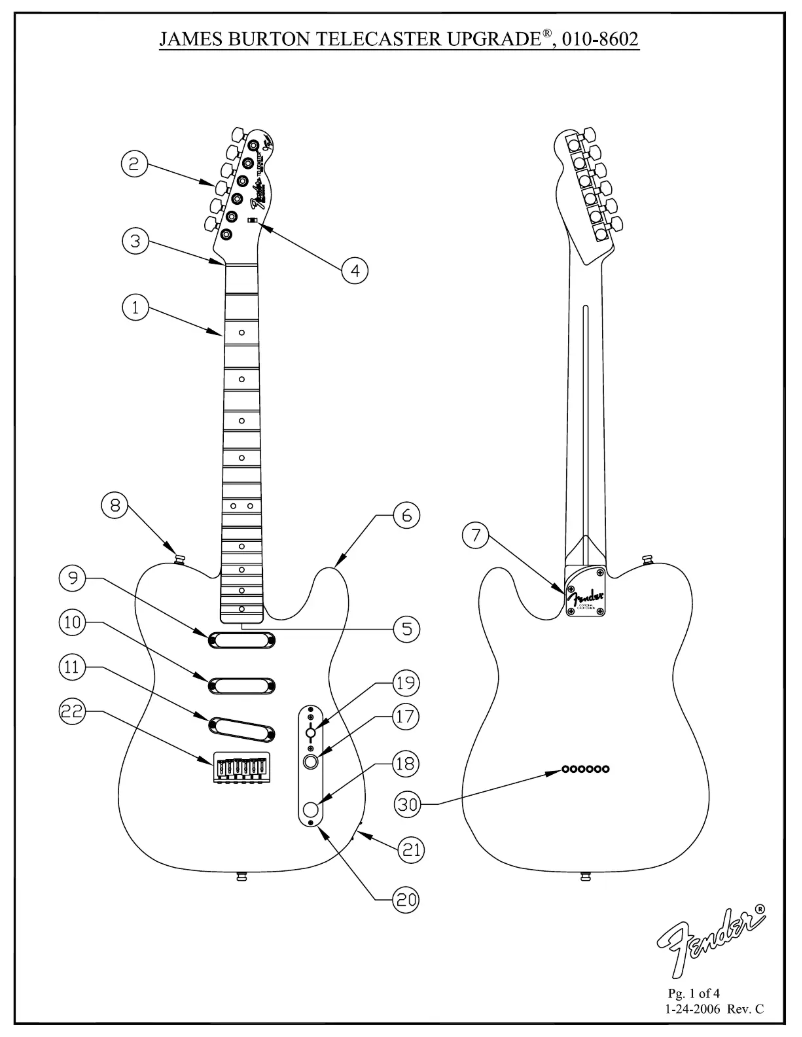 Page n°1 - Schéma de câblage Fender James Burton Telecaster