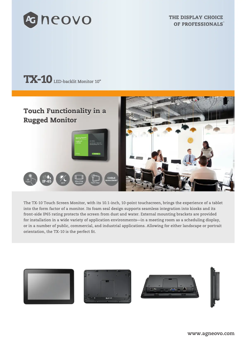 Page 1 de la notice Fiche technique AG Neovo TX-10