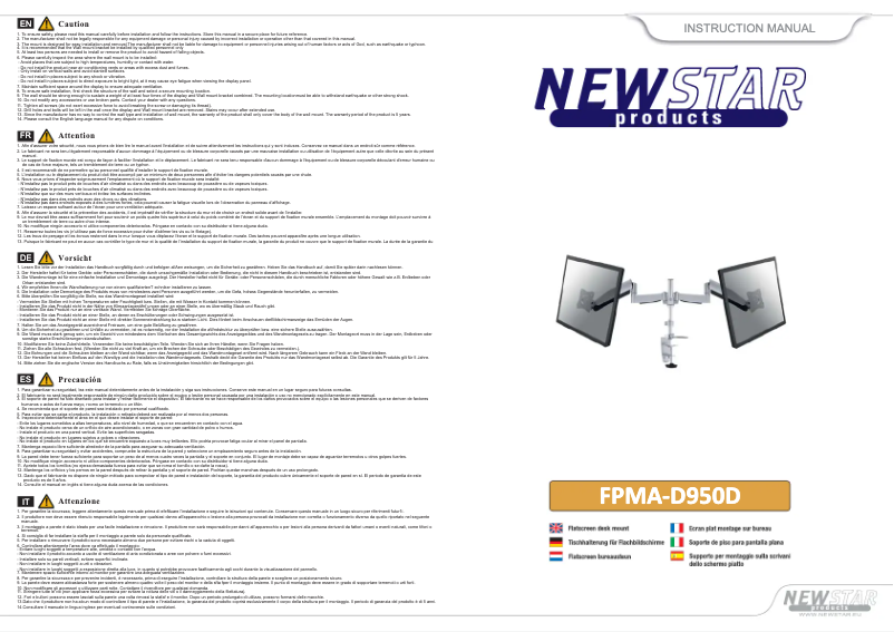 Page 1 de la notice Manuel utilisateur Newstar FPMA-D950D