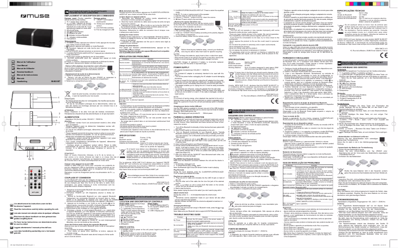 Page n°1 - Manuel utilisateur Muse M-800 BT