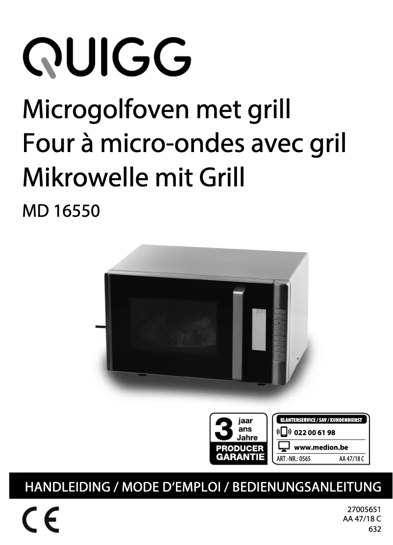 Page n°1 - Manuel utilisateur Quigg MD 16550