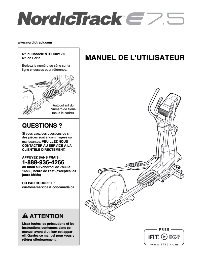 Page 1 de la notice Manuel utilisateur NordicTrack E7.5