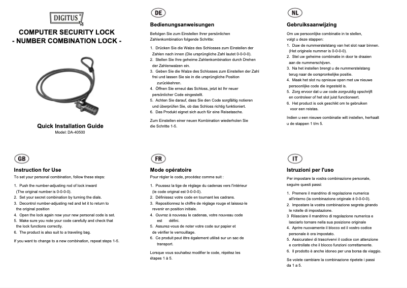 Page 1 de la notice Manuel utilisateur Digitus DA-40500