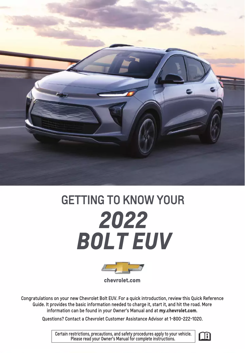 Page 1 de la notice Guide de démarrage rapide Chevrolet Bolt EUV (2022)