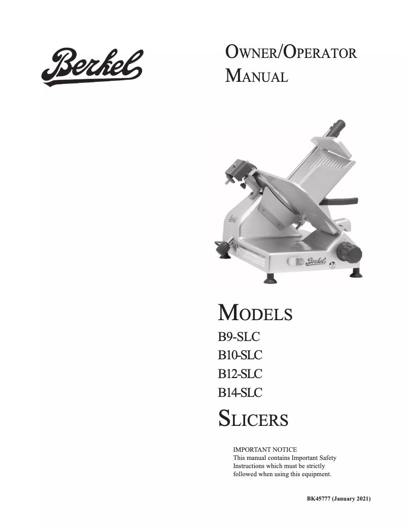 Image de la première page du manuel de l'appareil B10-SLC