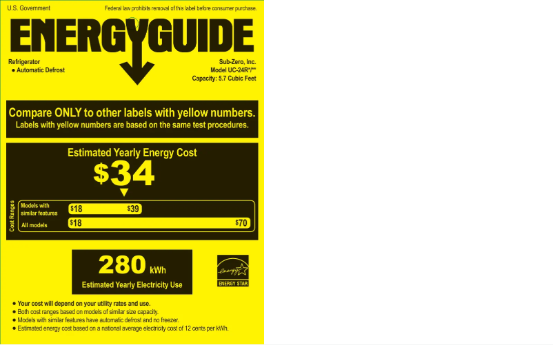 Page 1 de la notice Label énergétique Sub-Zero UC-24R