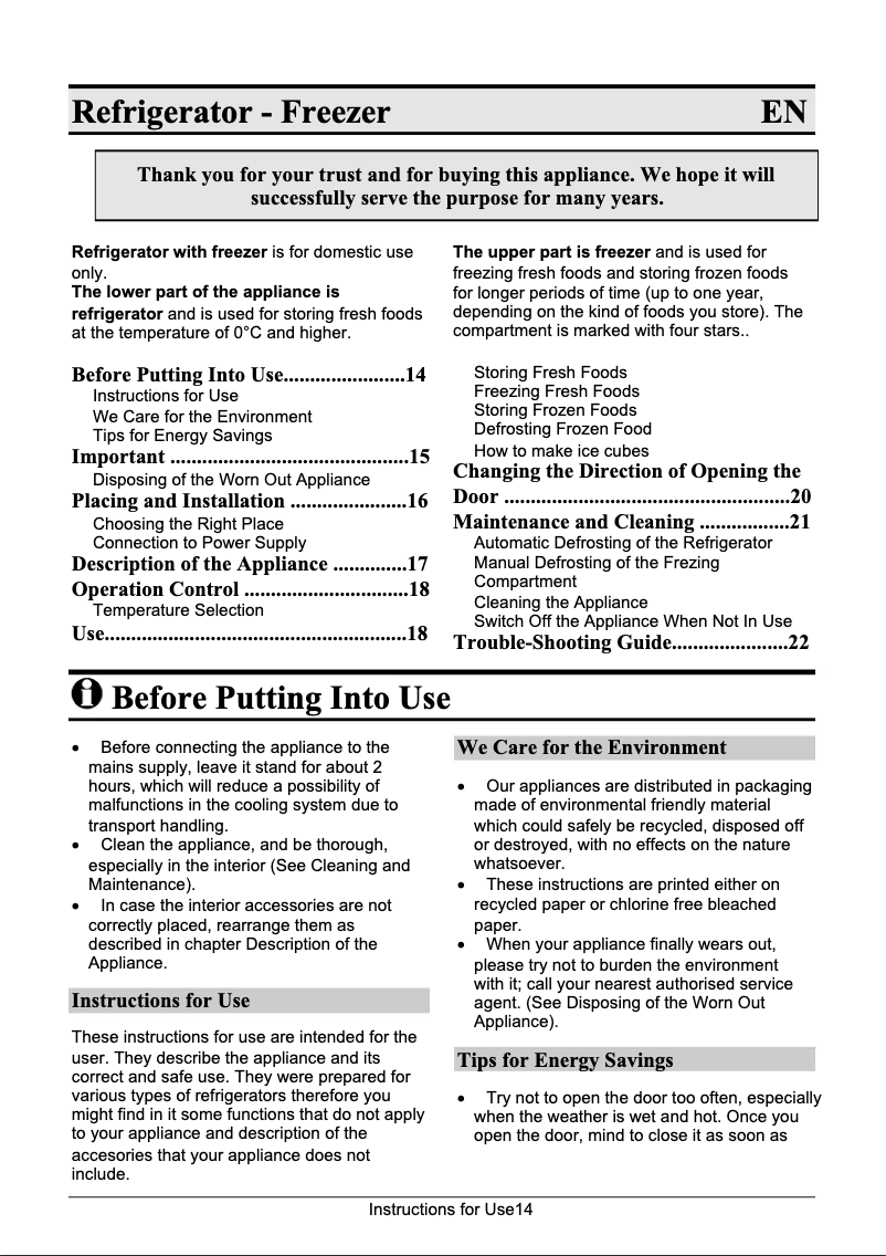 Page 1 de la notice Manuel utilisateur Gorenje RB4138W