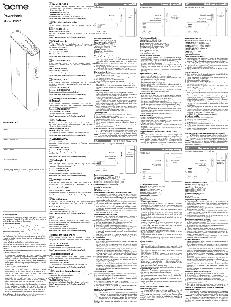 Page 1 de la notice Manuel utilisateur Acme PB101