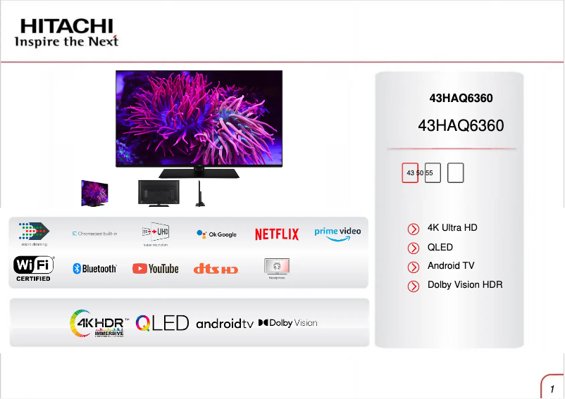 Page 1 de la notice Manuel utilisateur Hitachi 43HAQ6360