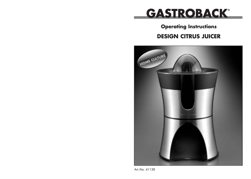 Page n°1 - Manuel utilisateur Gastroback 41138