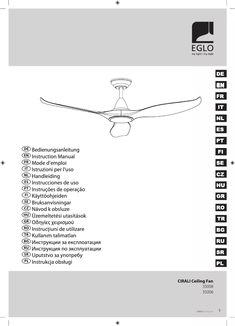Page 1 de la notice Manuel utilisateur Eglo Cirali 52